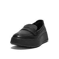 fitflop f-mode leather flatform penny loafers all black (size: 38) all black 38