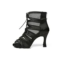 ruybozry bottes de danse latine femme bachata à lacets bout ouvert chaussure de danse de salon salsa,yc-l444-semelle en daim-8.5-5059,noir,eu 38