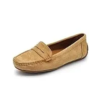 if fashion chaussures mocassins slip on loafers doux femme avec strass pierres daim suède 7137, 245 camel, 39 eu