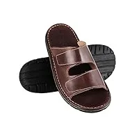 zerimar mules homme cuir naturel | sandales mules cuir| tongs habillées | mules sandales pour homme | tongs décontractées pour hommes | couleur brun fonce | taille 43