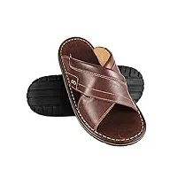 zerimar mules homme cuir naturel | sandales mules cuir| tongs habillées | mules sandales pour homme | décontractées pour hommes | couleur brun fonce | taille 45