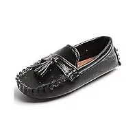 tangdao mocassins pour enfant cuir bateau chaussures fille mode chaussure garçon plates loafers sandale antidérapant résistant odeurs(noir,24)
