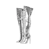 blingqueen bottes hautes pour femme stiletto vernies, argenté, 44 eu