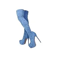 blingqueen bottes stretch pour femme - bottes à plateforme stiletto, bleu jeans, 45 eu