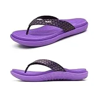 kuailu violet tongs femmes sandales en cuir de mode été avec support de orthopédique tongs de plage et claquettes de piscine taille 38eu