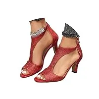 minetom femme sandales en suédine À talon et bout ouvert escarpins couleur unie epais club sexy soirée high heels a3 rouge 37 eu