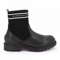 bottines chaussettes bi matière avec liseré blanc logo semelle épaisse noir t36-41 femme us polo