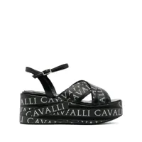 roberto cavalli sandales compensées à logo imprimé 70 mm - noir