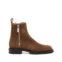 off-white logo-debossed suede ankle boots - marron