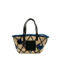 loewe pre-owned 2010-2023 medium animal embroidered raffia basket tote bag - marron