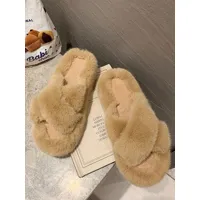 sandales à glissière chaussures pour femmes chic fourrure pantoufles plates
