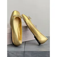 ballerines dorées pour femmes chaussures plates à enfiler avec nœud métallique et bout rond