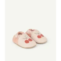 chaussons bébé rose en cuir avec cerises - 0-6 m