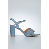 romie block heel sandals in sky blue