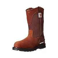 carhartt men's 11" wellington waterproof soft toe pull-on leather work boot cmp1100, bison brown oil tan, 8.5 w us