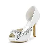 elegantpark hp1560iac chaussure plateforme femme mariage bout ouvert escarpins femme talon haut sexy fleur diamant satin soirée chaussures de mariage mariée blanc 39
