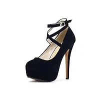 ochenta femme escarpins bride cheville sexy talon aiguille 14cm plateforme epais chaussures club soiree 01 noir 42 (260 mm)