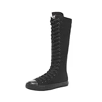 jamron filles femmes mode genou haut lacer bottes de toile pur noir fermeture eclair chaussures de danse sn811 eu39.5