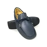 zerimar chaussures bateau en cuir pour hommes | chaussures nautiques | mocassins | couleur: bleu marine | taille: 45