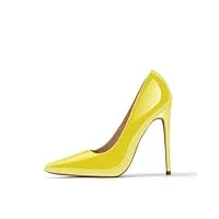 genshuo femmes mode bout pointu escarpins À talons hauts sexy slip on stiletto party chaussures 12 cm / 4.72in,jaune fluorescent, 37 eu(7 us)