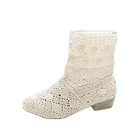 minetom femme Été automne mode creux dentelle classics courtes bottes femmes bottine bloc talon mid-calf boots blanc eu 39