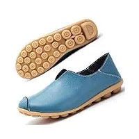 mocassins femmes cuir chaussures plates loafers casual confort bateau chaussures de conduite Été sandales bleu eu41.5=cn43