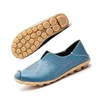 mocassins femmes cuir chaussures plates loafers casual confort bateau chaussures de conduite Été sandales bleu eu37=cn37