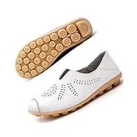 mocassins femmes cuir chaussures plates loafers casual confort bateau chaussures de conduite Été sandales blanc eu42.5=cn44