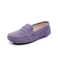 jamron femmes classique daim penny loafers confortable fait main pantoufle mocassins violet 24208 eu36
