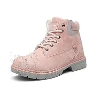 bottes femme homme hiver bottines cuir plates lacets chaud fourrure bottines de neige chaussures boots d'hiver, 38 eu, pink