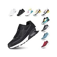 hitmars chaussures de course homme femme running sport fitness respirantes legere gym athlétique air sneaker noirblanc 39