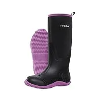 hisea bottes de pluie imperméables en caoutchouc pour femme - chaussures de jardin isolées en néoprène - pour la chasse, le travail, l'équitation, violet, 38 eu