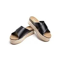 sandale femme espadrilles compensées mule talon de Été plage vacances chaussures de bout ouvert bande croisée plateforme 5.3cm 1-noir eu37