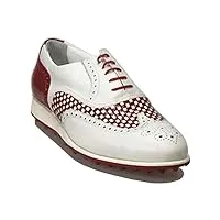 atelier guarotti chaussures de golf italiennes faites à la main pour homme – swing (sans pics) – st si.- ailes, a 1 blanc 2 rouge blanc tissé 3 blanc 4 blanc 5 rouge 6 rouge, 41 1/3 eu