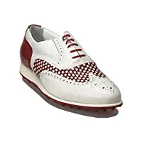 atelier guarotti chaussures de golf italiennes faites main - balançoire (sans pics) - sur mesure - ailes - - a 1 blanc 2 rouge blanc tissé 3 blanc 4 blanc 5 rouge 6 rouge, 43 1/3 eu