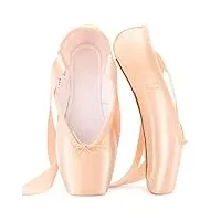 chaussures de ballet de pointe chaussures de danse professionnelles roses avec ruban cousu et coussinets en silicone pour filles femmes,rose,42 eu