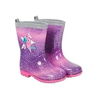 perletti bottes de pluie licorne coloré avec Étoiles pour fille - bottines de pluie enfant résistant semelle antidérapante - chaussures impérmeables en pvc détails réfléchissants (violet, numeric_22)