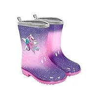 perletti bottes de pluie licorne rose pour petites filles - bottines fille rose et violet imperméables protection neige et boue - galoches chaussures détails réfléchissants (violet, numeric_24)