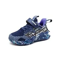 smajong basket enfant garcon fille chaussure de tennis mode chaussures de course respirantes antidérapant outdoor sneakers bleu violet 26 eu