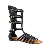 39 noir emmanuela sandales en cuir de gladiateur à la main de l'emmanuela antique grecque, des sandales hautes veaux avec fermeture à glissière à la tige, chaises d'été plats pour femmes