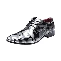 wealsex derby homme pu cuir verni bout pointu chaussures de ville plate mocassins coiffeurs mode chaussures habillées (gris,44)