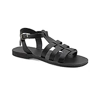 42 noir emmanuela sandales en cuir de pêcheur pour hommes, sandales pour hommes grecques de haute qualité avec ceinture à boucle réglable, chaussures d'été avec des sangles pour hommes