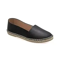 36 noir emmanuela cuir espadrilles, chaussures d'été basses pour femmes, espadrilles de haute qualité avec orteils fermés, entièrement cousu à la main en grèce