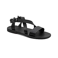 45 noir emmanuela sandales gladiator en cuir pour hommes, sandales pour hommes à la main de haute qualité avec ceinture à boucle réglable, chaussures d'été grecques avec des bretelles pour hommes