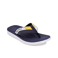 nautica men's flip flop, rubber waterproof bottom -thong - beach sandal-neale 2-navy/yellow-10