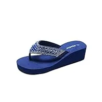 jomix tongs femme avec wedge chaussons d'été pour femmes sandale femme tongs pour femmes confortables caoutchouc pour maison piscine plage (bleu marine, 38)