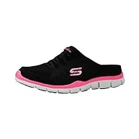skechers women's no limits slip-on mule sneaker black/white/pink 6 wide