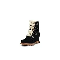sorel women's joan of arctic wedge iii lace cozy boot — black, sea salt — waterproof suede wedge boots — size 7