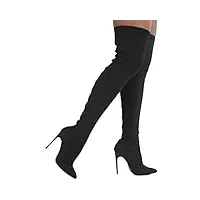 minetom femme bottes hautes chaussures automne hiver tricoté boots stiletto talons hauts au-dessus du genou bottes longues a noir 37 eu