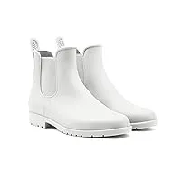 geweo wellies chelsea bottes de pluie imperméables pour femmes bottes de pluie pour femmes bottes respirantes en caoutchouc tige courte plate semelle Épaisse bottes de travail blanc taille 36